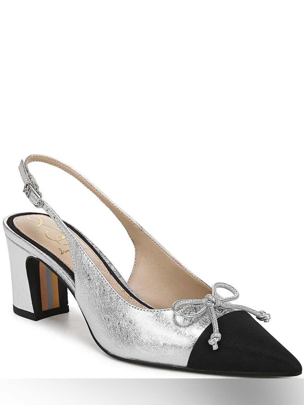 Sam Edelman Willette Silver Black Slingback Sz 7, 8.5 BNWB